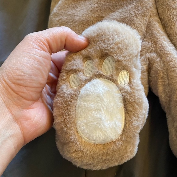 Cozy Brown and White Plush Footie with Hood - Picture 6 of 6